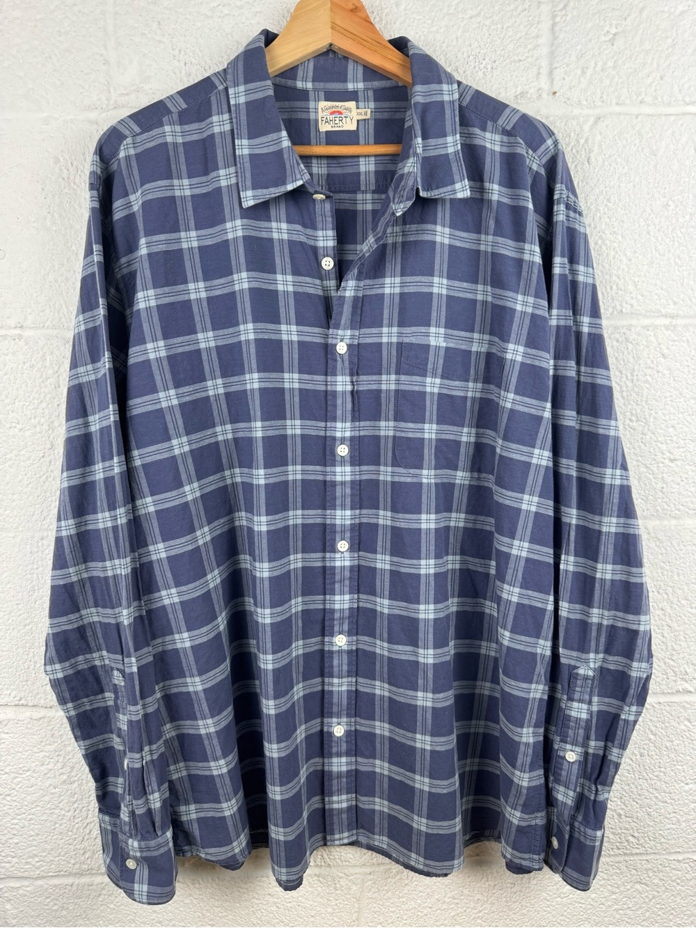 Faherty Cloud Summer Blend Shirt XXL Blue Plaid Linen Cotton Button Down